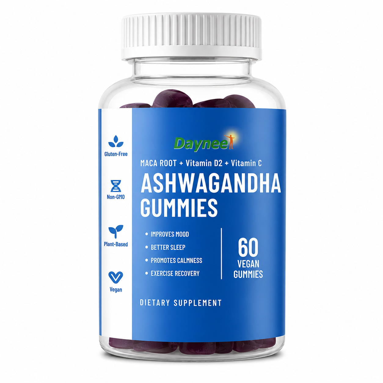 Ashwagandha Gummies with Maca Root, Vitamin D2 & Vitamin C – 60 Vegan Gummies
