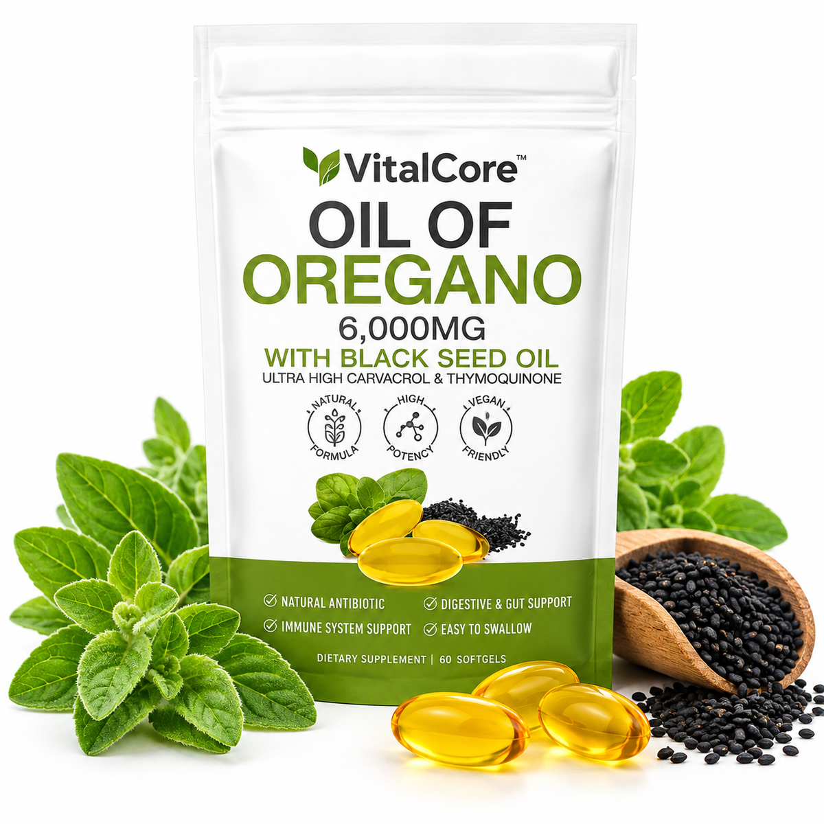 Oregano Oil & Black Seed Oil Softgels – Daily Wellness Supplement | VitalCore™