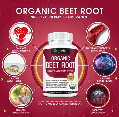 ZenVita Organic Beet Root 2040mg – High Strength Beetroot Supplement – 90 Tablets