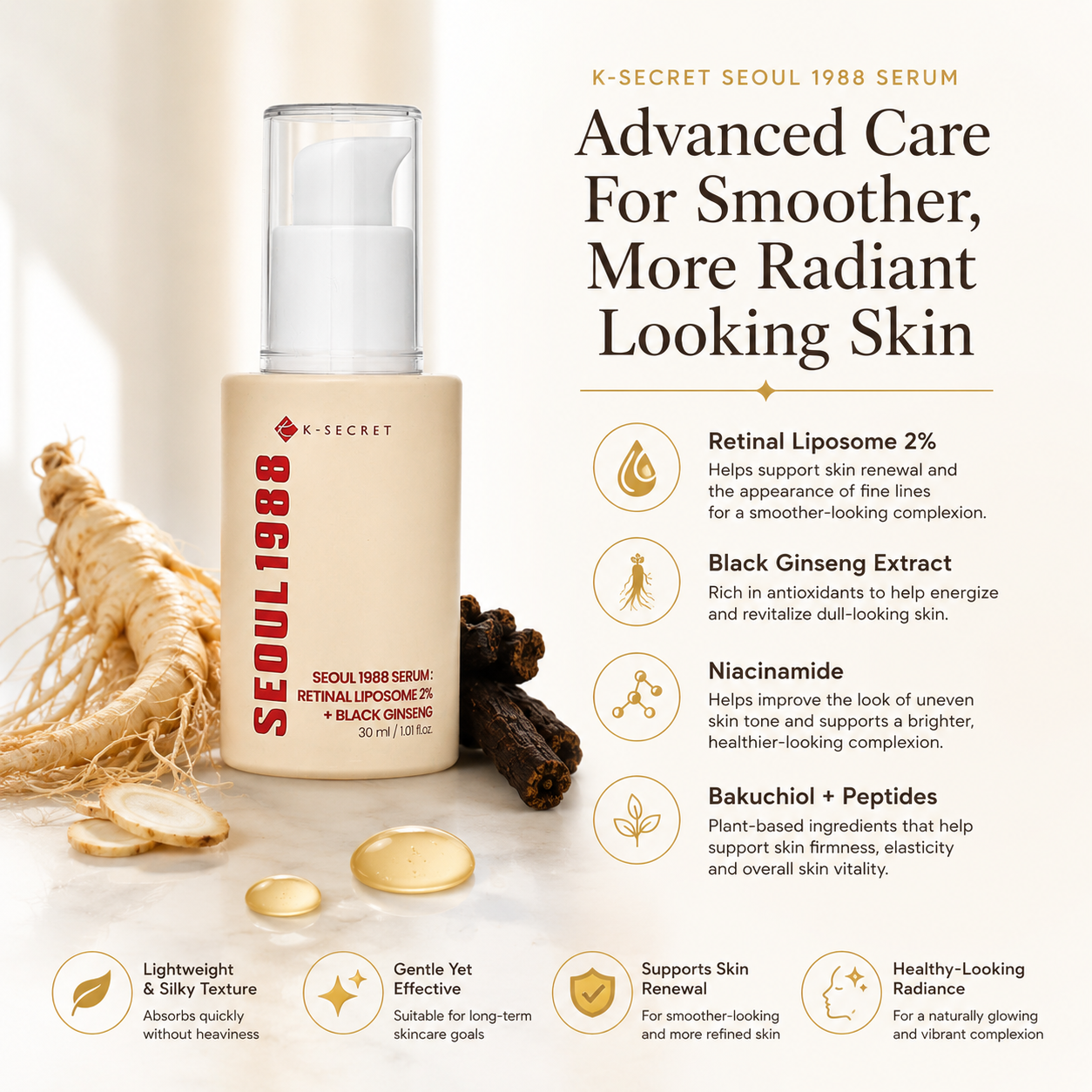 K-SECRET SEOUL 1988 Serum: Retinal Liposome 2% + Black Ginseng (30ml)