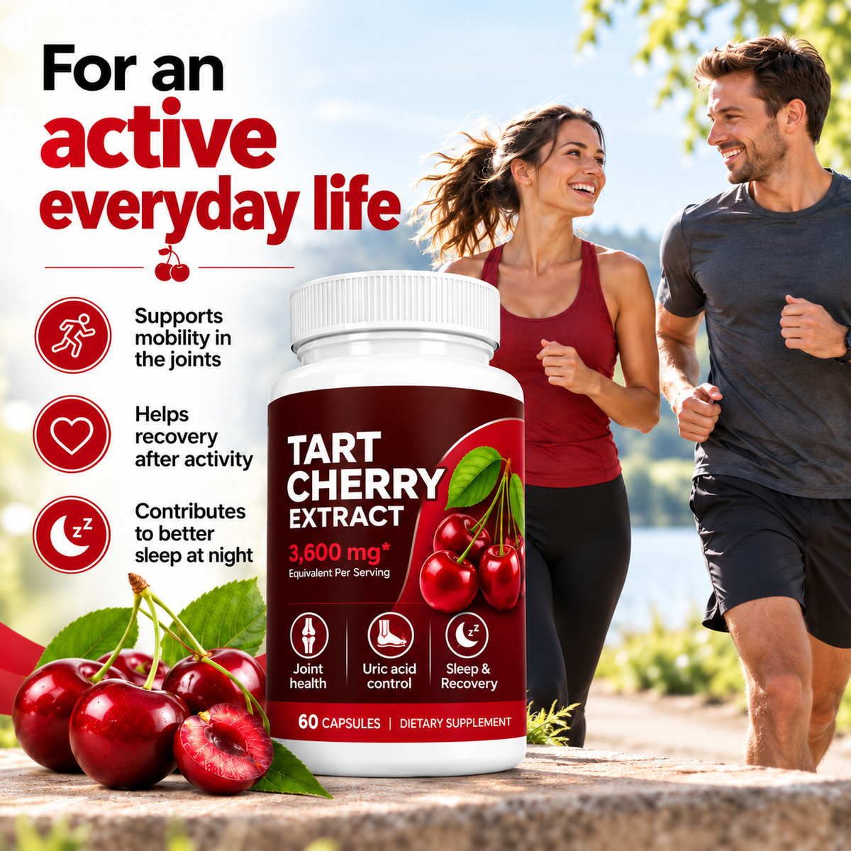Tart Cherry Extract 3600 mg – Cherry Extract – 60 Capsules