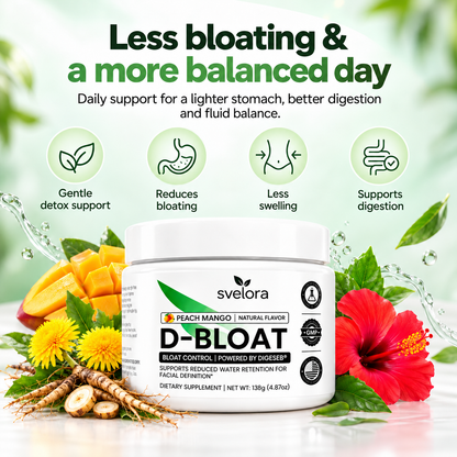 D-Bloat Supplement Powder – Peach & Mango – Dandelion, Nettle, Hibiscus, Magnesium & Vitamin C – 30 Servings