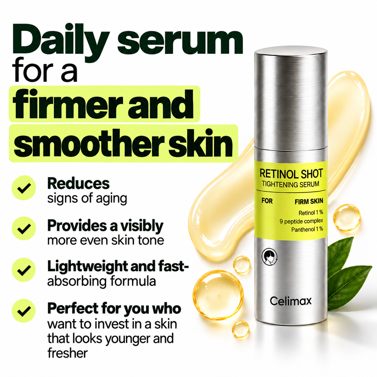 Retinol Shot Tightening Set – 3-piece skincare set with retinal, peptides & panthenol