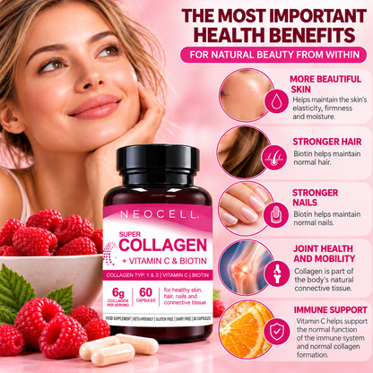 NeoCell Super Collagen with Vitamin C & Biotin – Collagen Type I & III – 60 Capsules
