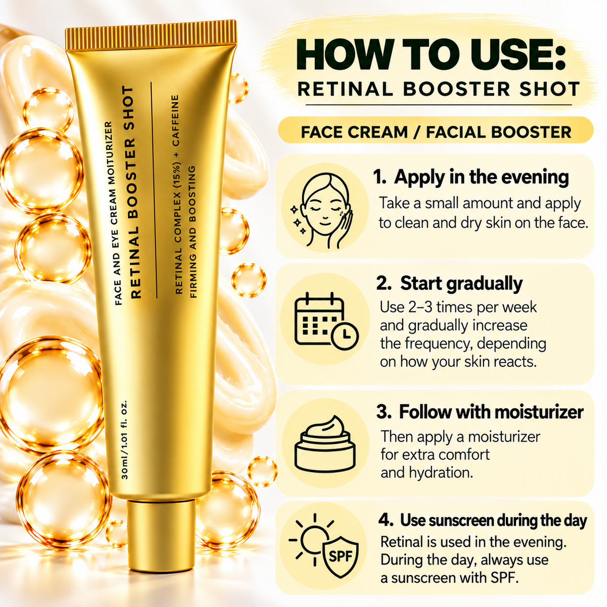 Retinal Booster Shot – Lifting Facial & Eye Cream with Retinal + Caffeine, 30 ml