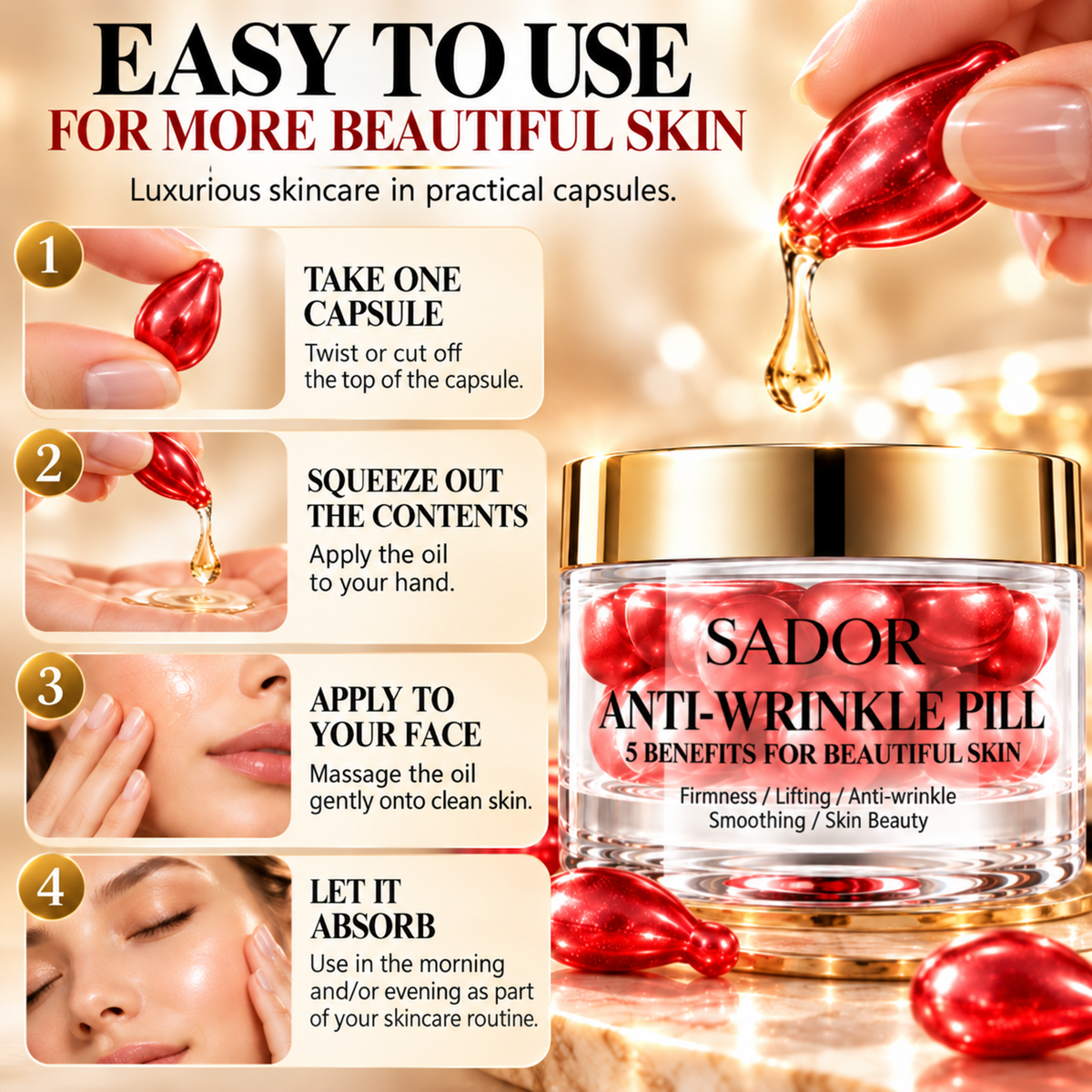 Anti-Age Serum Capsules for the Face – Anti-Wrinkle Essence Oil, 30 Capsules