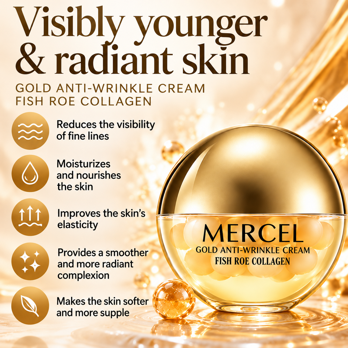 Face Cream with Collagen & Fish Roe Extract – Anti-Age with Golden Pearls – 70 g