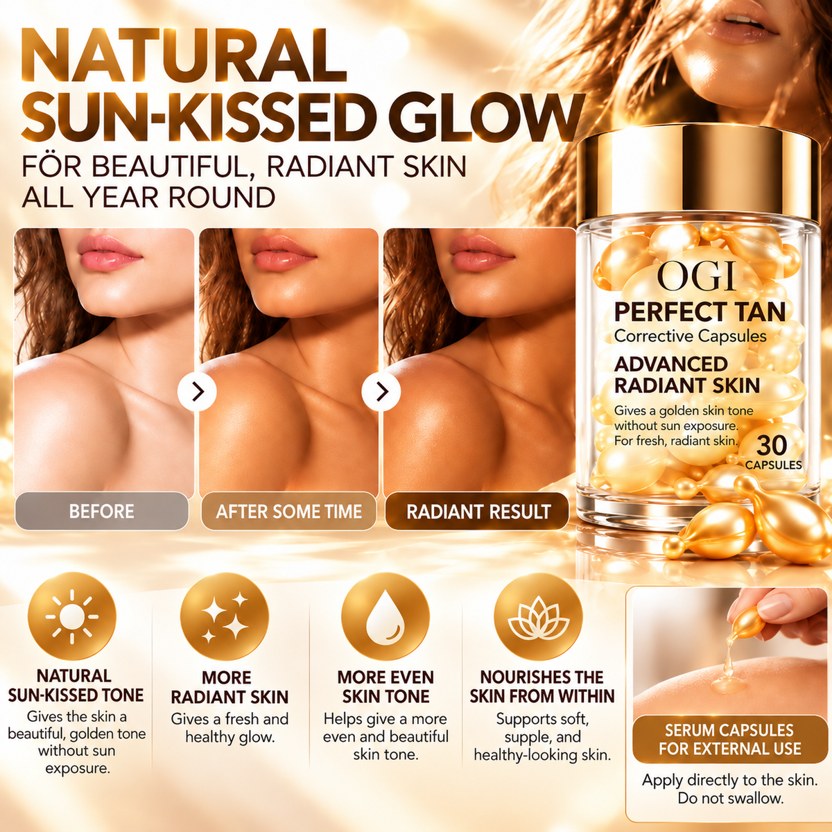 Perfect Tan Brun Utan Sol Serum Capsules – Golden Skin Tone – 30 Capsules