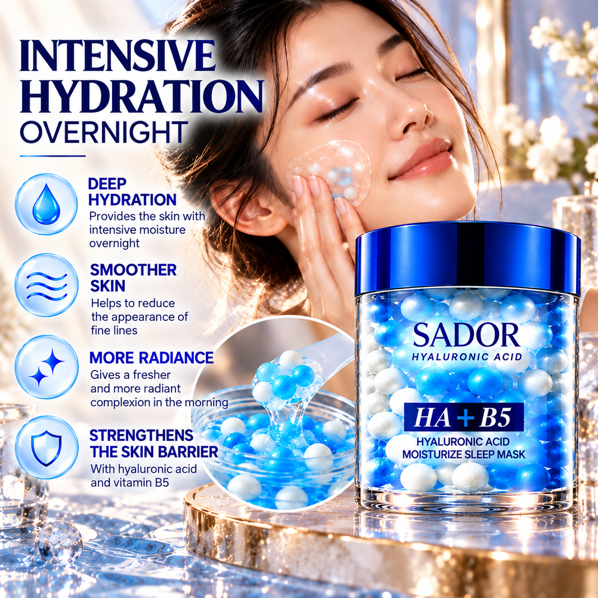 Hyaluronic Acid HA+B5 Night Mask – Moisturising Face Mask with Vitamin B5 – 120 g