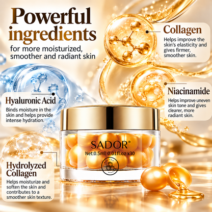 Face Serum in Golden Capsules – Moisturising Skincare – 30 Capsules, 15 ml