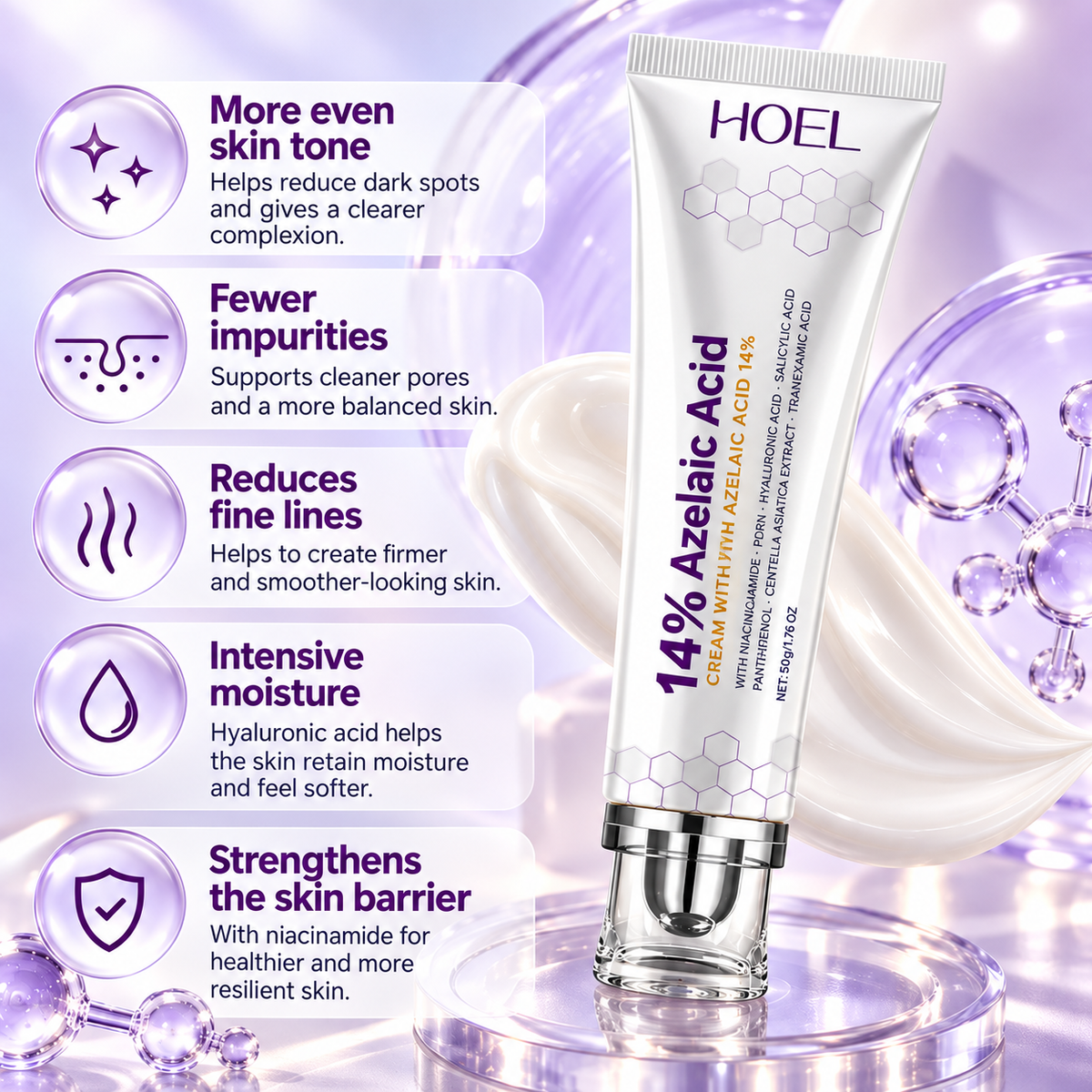 14% Azelaic Acid Face Cream – For Uneven Skin Tone, Pigmentation Marks & Impurities – 30 g