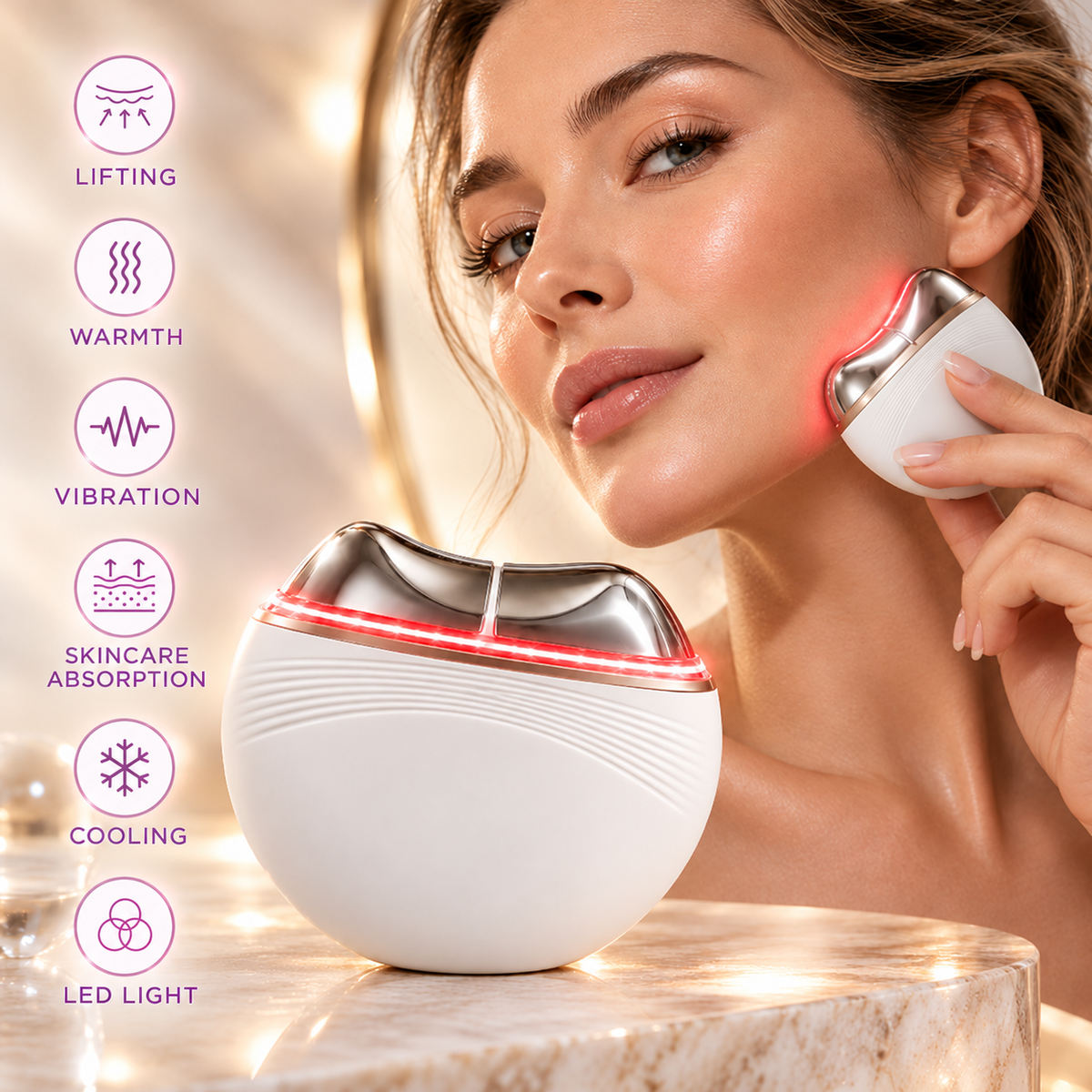 Electric Face and Neck Massager with EMS, LED, Heat, Cold & Gua Sha