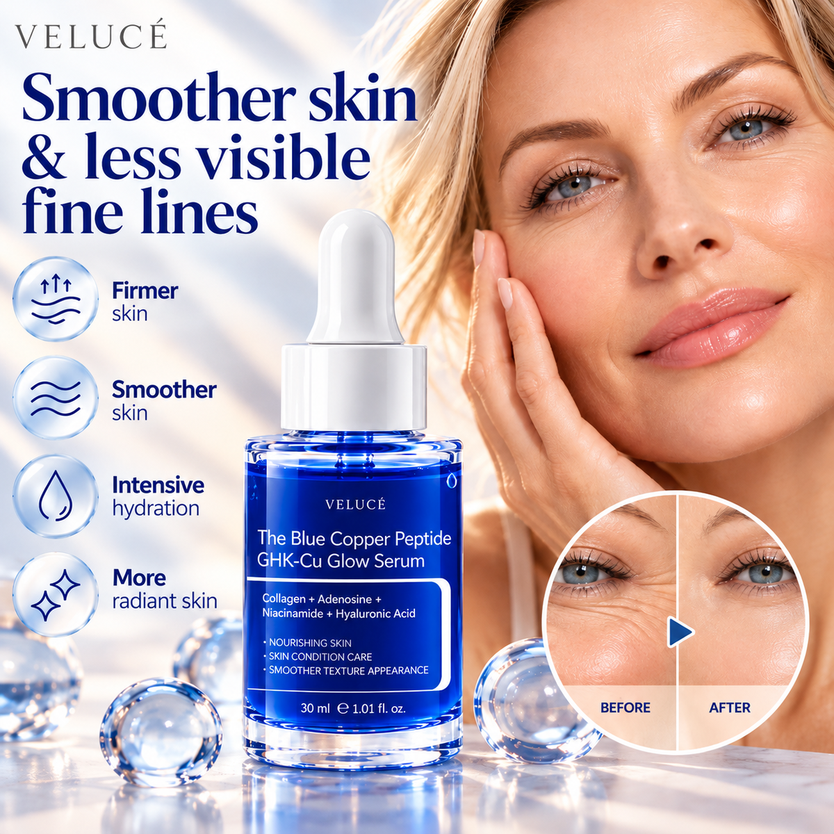 Hyaluronic Acid, Niacinamide & Collagen Facial Serum – Firming, Smoothing & Radiance – 30 ml