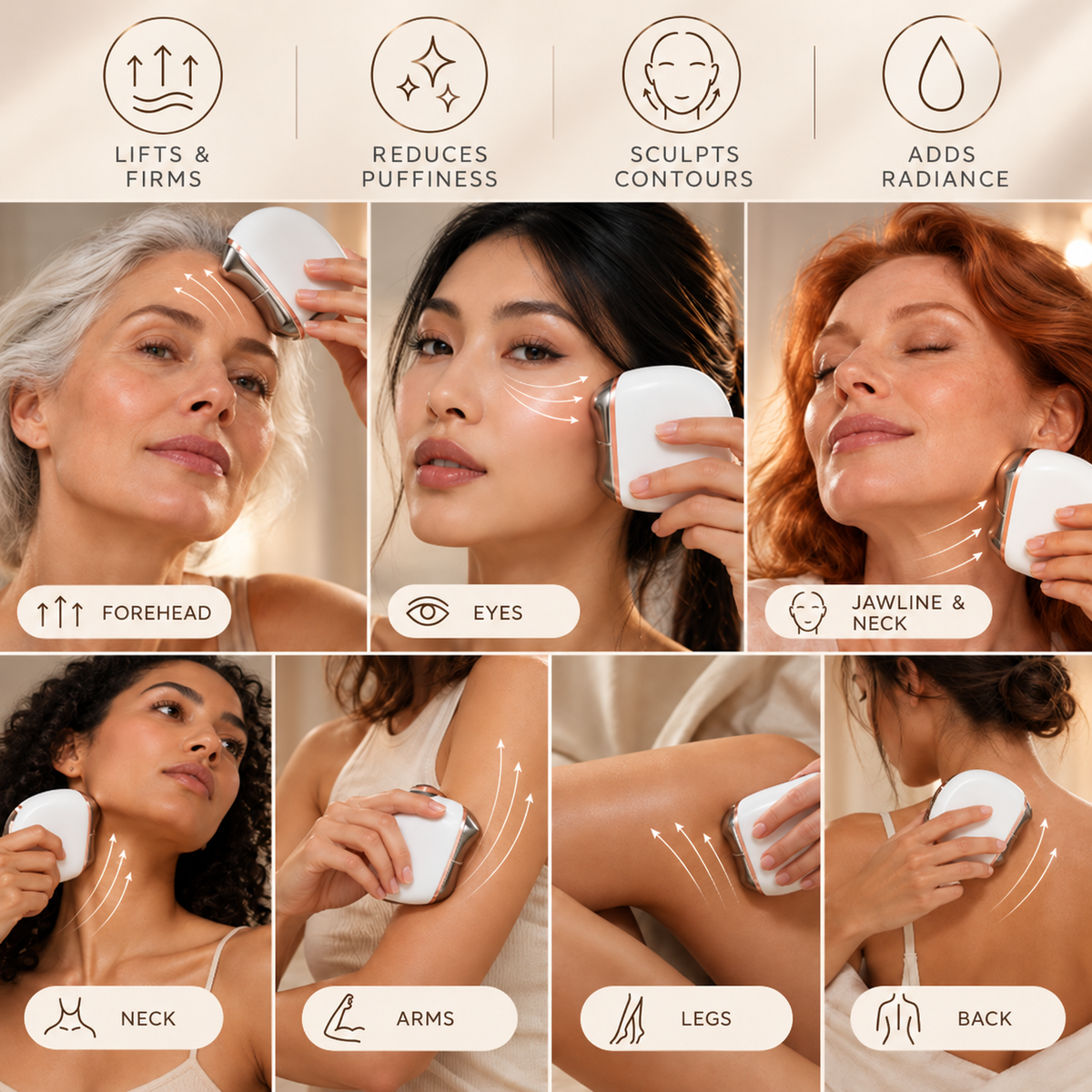 Electric Face and Neck Massager with EMS, LED, Heat, Cold & Gua Sha