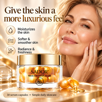 Face Serum in Golden Capsules – Moisturising Skincare – 30 Capsules, 15 ml