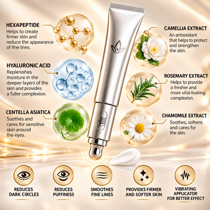 Peptide Eye Cream with Vibrating Massage Applicator – Hyaluronic Acid & Acetyl Hexapeptide-1 – 20 g