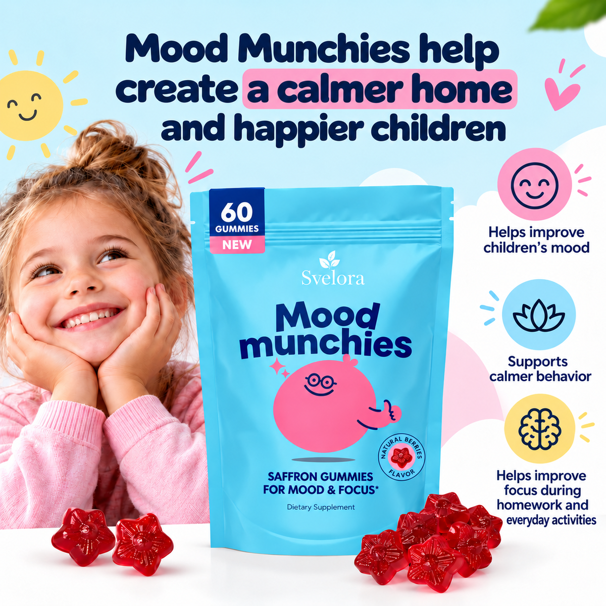 Mood Munchies Saffron Gummies for Kids – Calm, Mood & Focus – 60 Gummies
