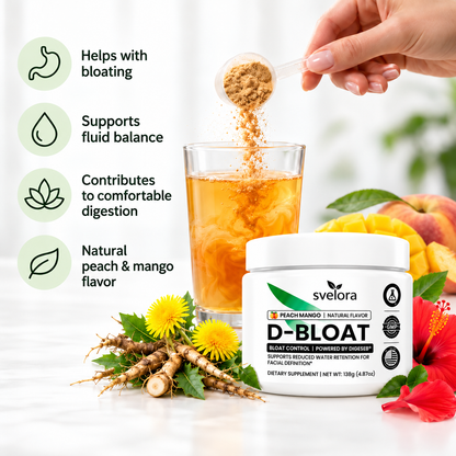 D-Bloat Supplement Powder – Peach & Mango – Dandelion, Nettle, Hibiscus, Magnesium & Vitamin C – 30 Servings