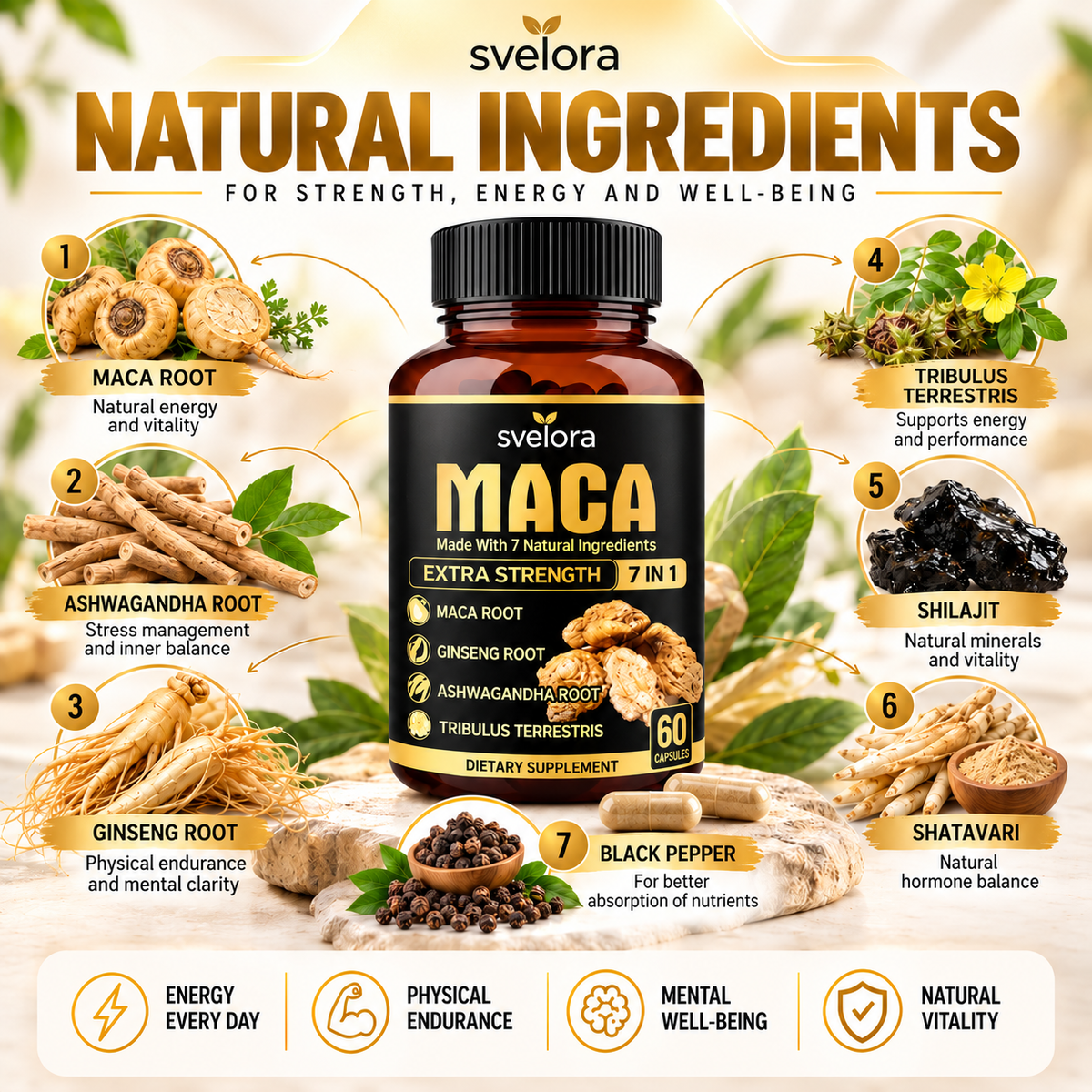 Maca Root 7-in-1 Botanical Supplement – 60 Capsules