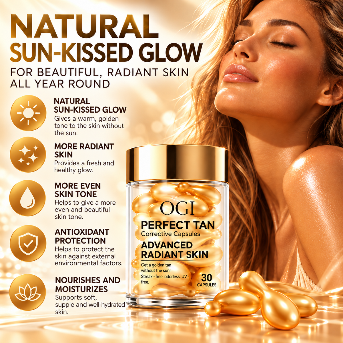 Perfect Tan Brun Utan Sol Serum Capsules – Golden Skin Tone – 30 Capsules