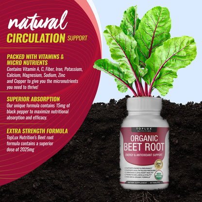 Organic Beet Root 2040mg Supplement – 90 Tablets