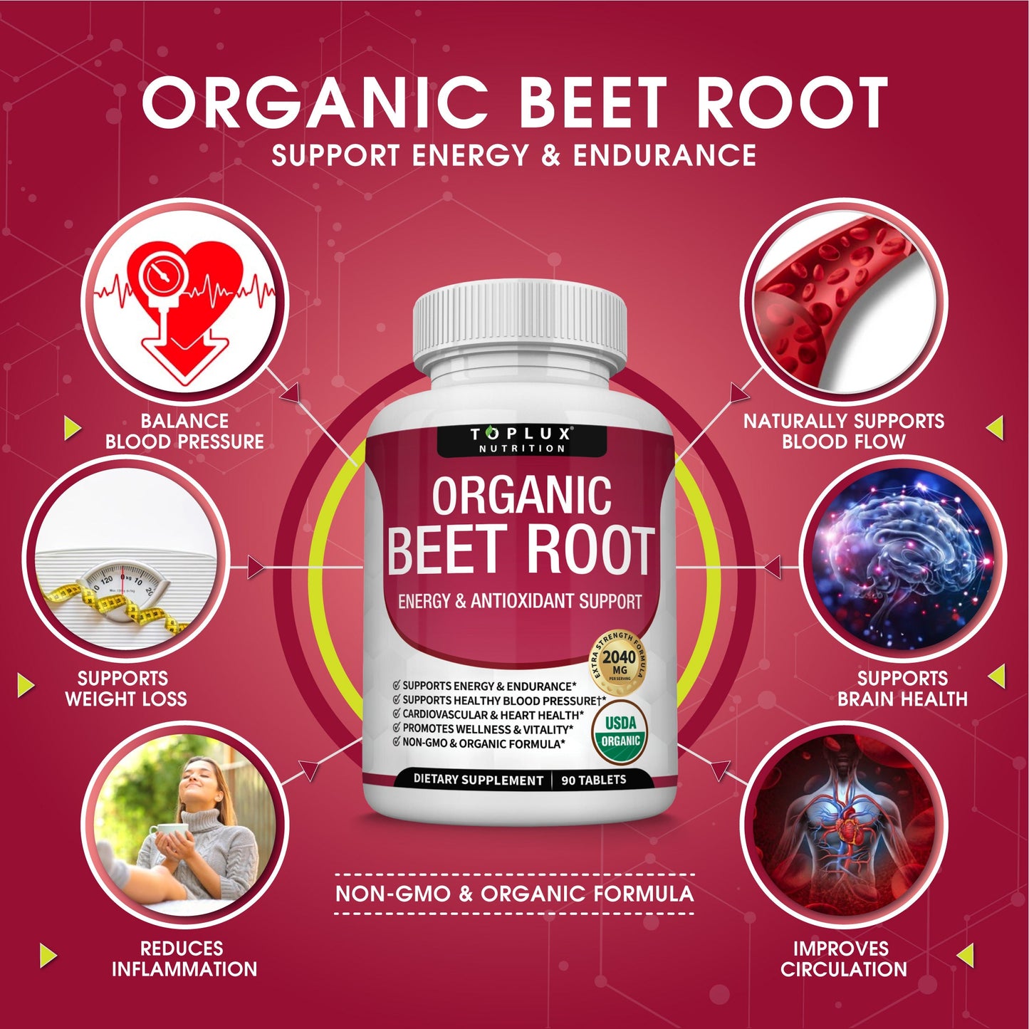 Organic Beet Root 2040mg Supplement – 90 Tablets
