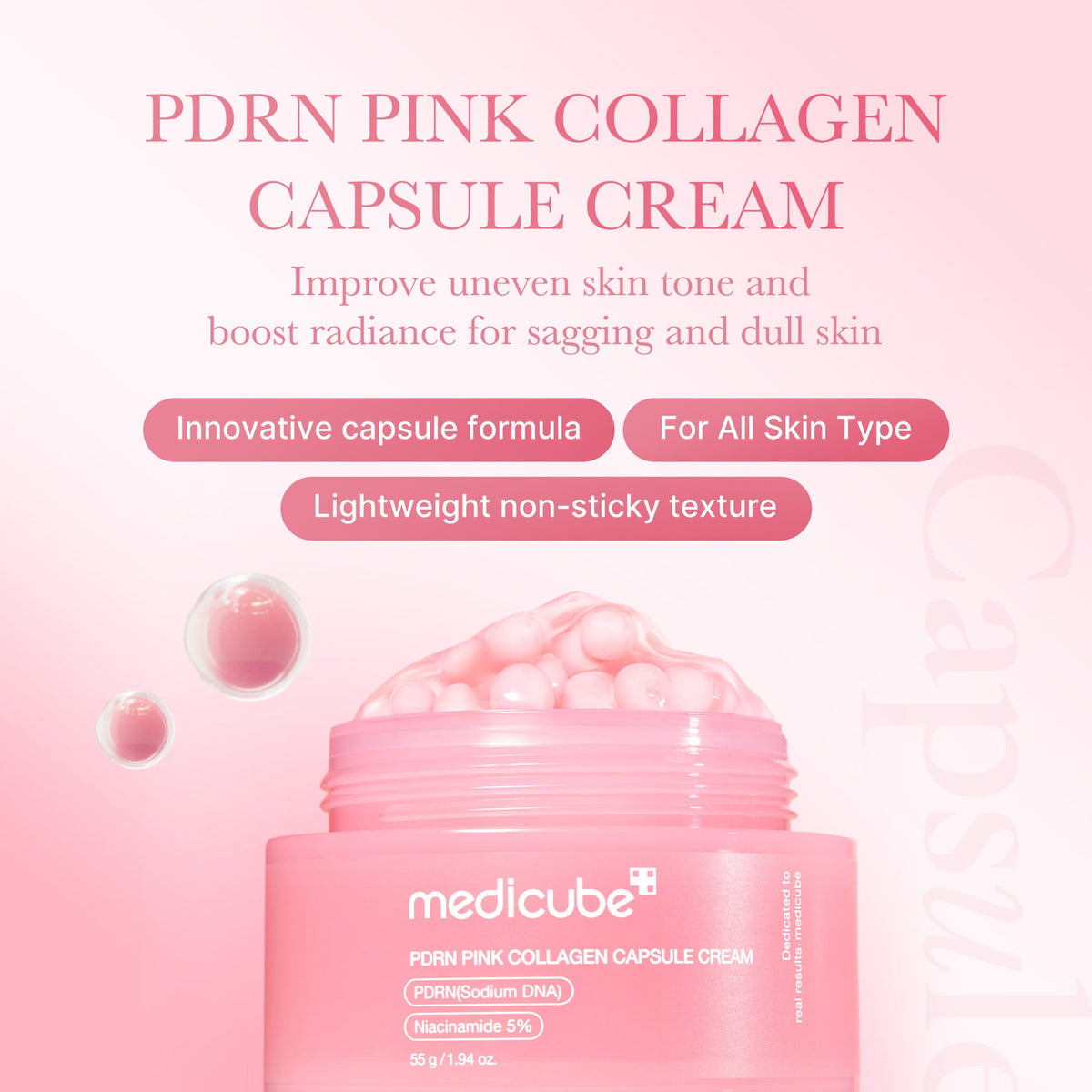 PDRN Pink Collagen Capsule Cream – Salmon DNA, Niacinamide & Hyaluronic Acid Face Moisturizer