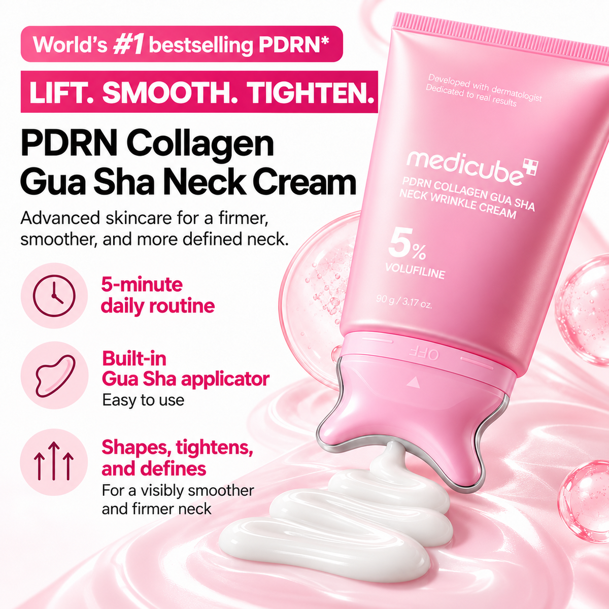 Medicube PDRN Collagen Gua Sha Neck Cream with 5% Volufiline – Neck & Décolleté, 90 g