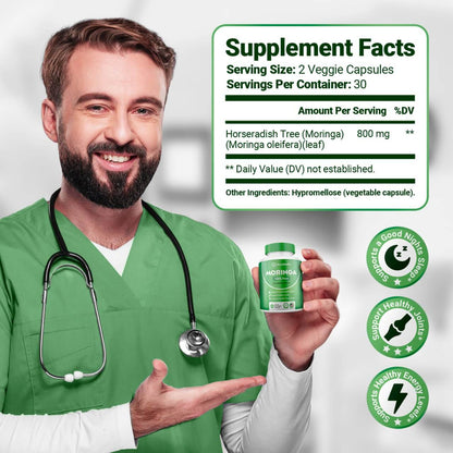 Rosabella Moringa Capsules – Moringa Leaf Powder Supplement – 30 Day Supply
