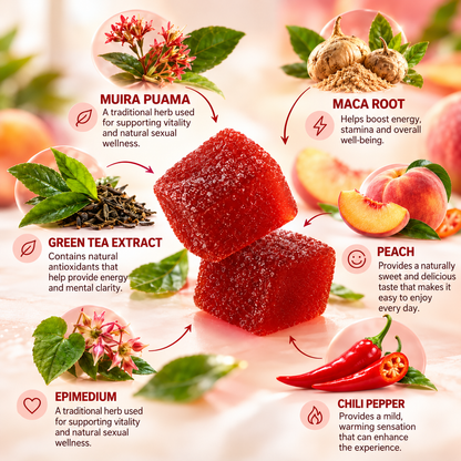 Spicy Cubes Gummies – Maca, Muira Puama, Epimedium & Green Tea – 30 Gummies