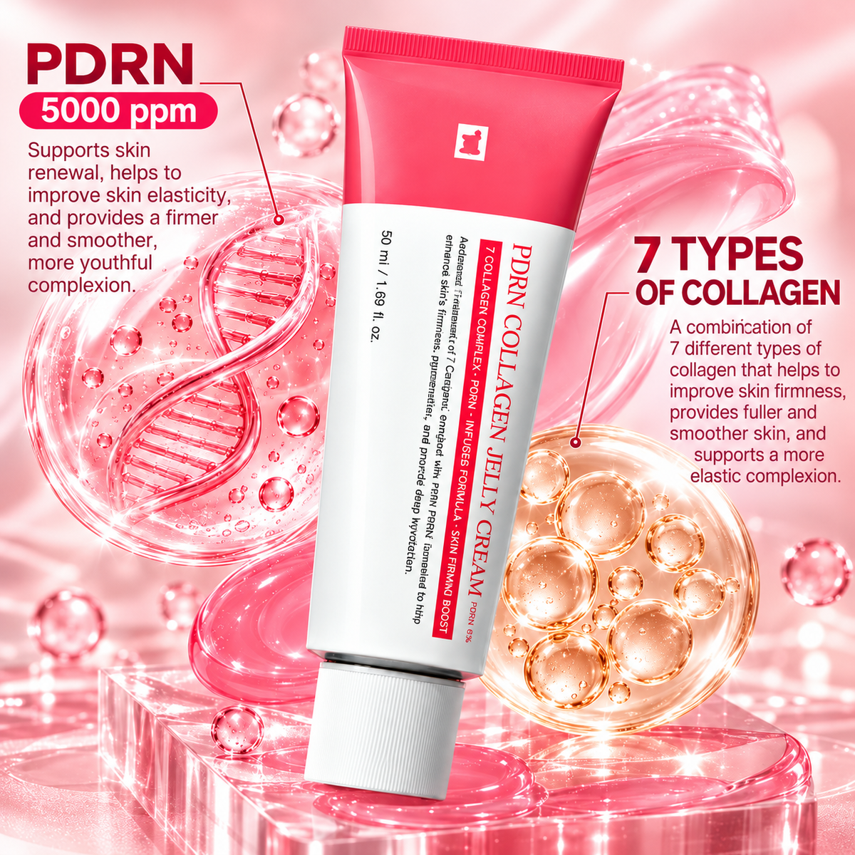 PDRN Collagen Jelly Cream – Moisturising Face Cream with 7 Types of Collagen – 50 ml