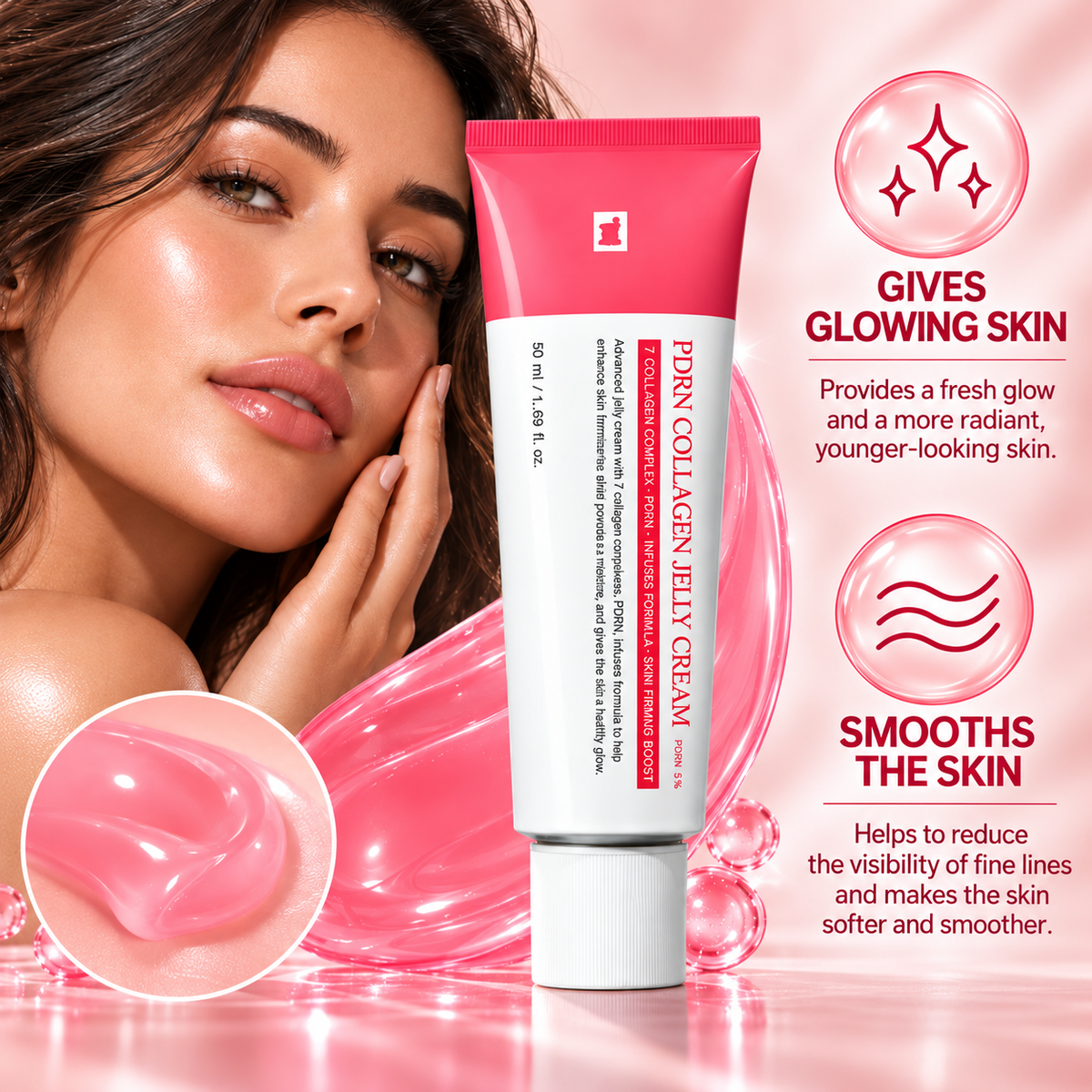 PDRN Collagen Jelly Cream – Moisturising Face Cream with 7 Types of Collagen – 50 ml