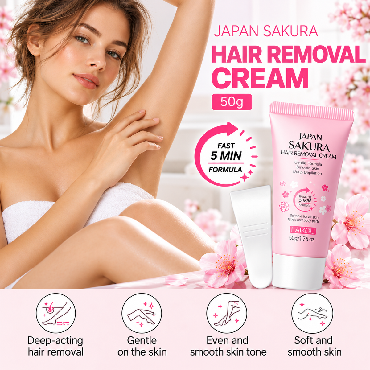 Japan Sakura Hair Removal Cream – Quick & Gentle Hair Removal 50 g