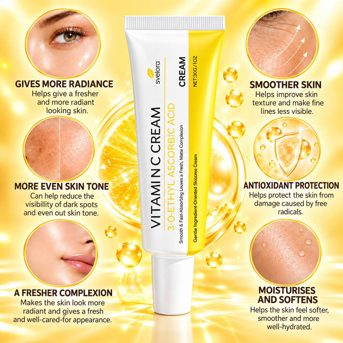 Vitamin C Face Cream with 3-O-Ethyl Ascorbic Acid – For a More Even Skin Tone & Radiance – 30 g