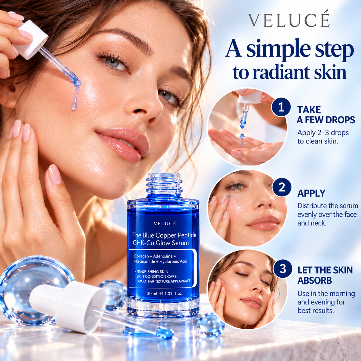 Hyaluronic Acid, Niacinamide & Collagen Facial Serum – Firming, Smoothing & Radiance – 30 ml