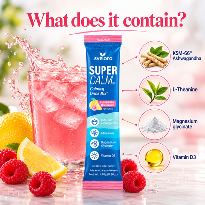 SuperCalm Raspberry Lemonade – Ashwagandha, L-Theanine, Magnesium & Vitamin D3 – 20 Servings
