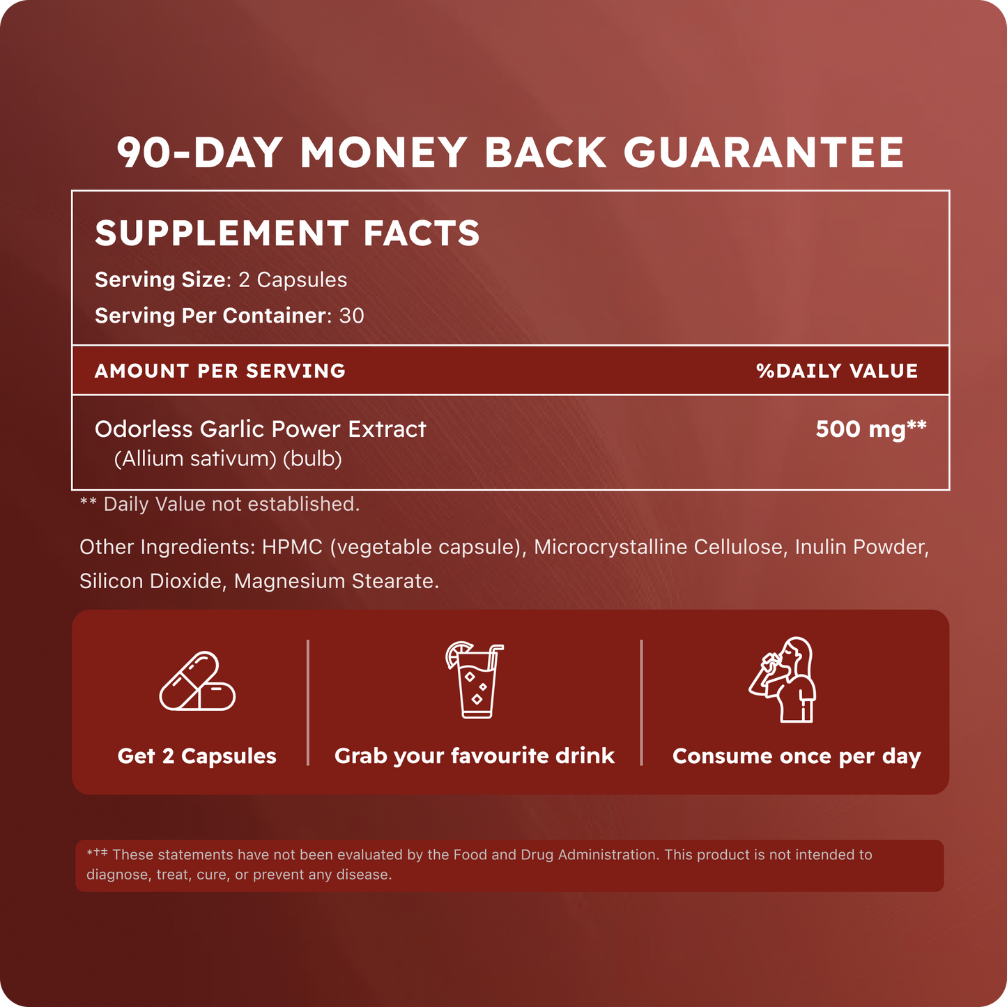 Odorless Garlic Extract 60 Capsules – High Strength Garlic Supplement