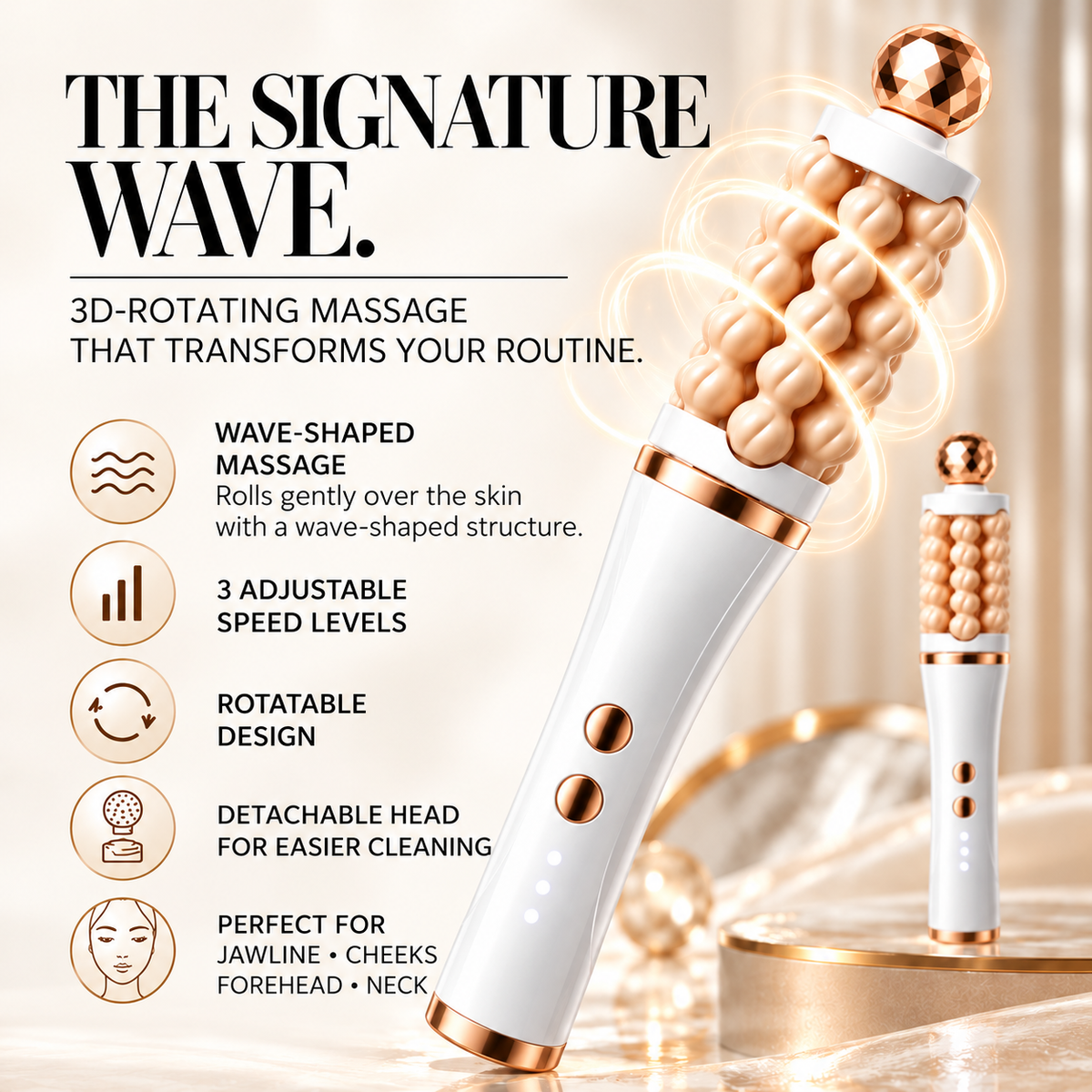 3D Facial Massage Roller – 3 Speeds & Rotation in Two Directions