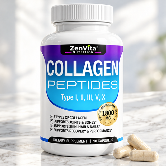 Multi Collagen Peptides 1800mg – 5 Collagen Types – 90 Capsules