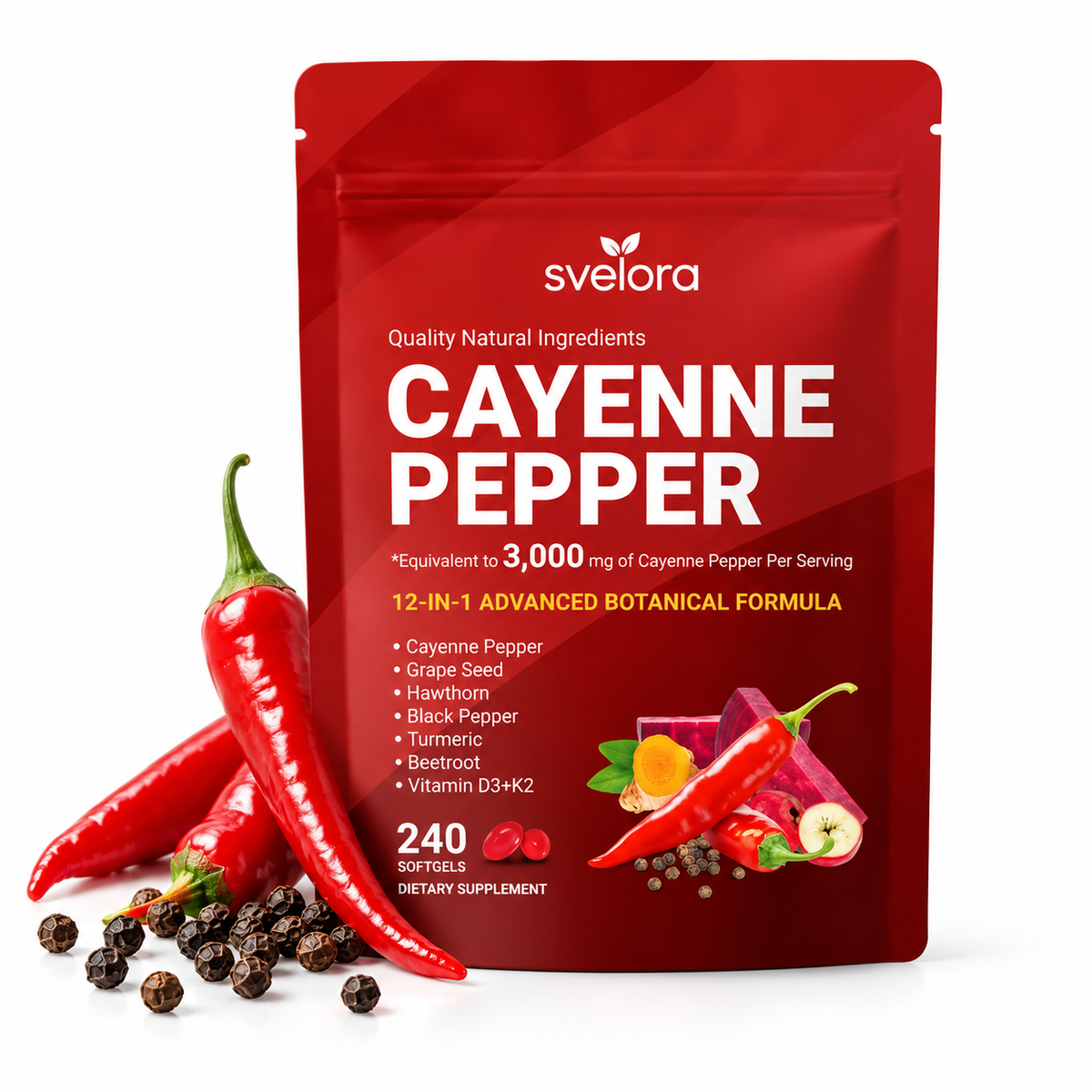 Cayenne Pepper 3000 mg – 12-in-1 Botanical Formula – 240 Softgels