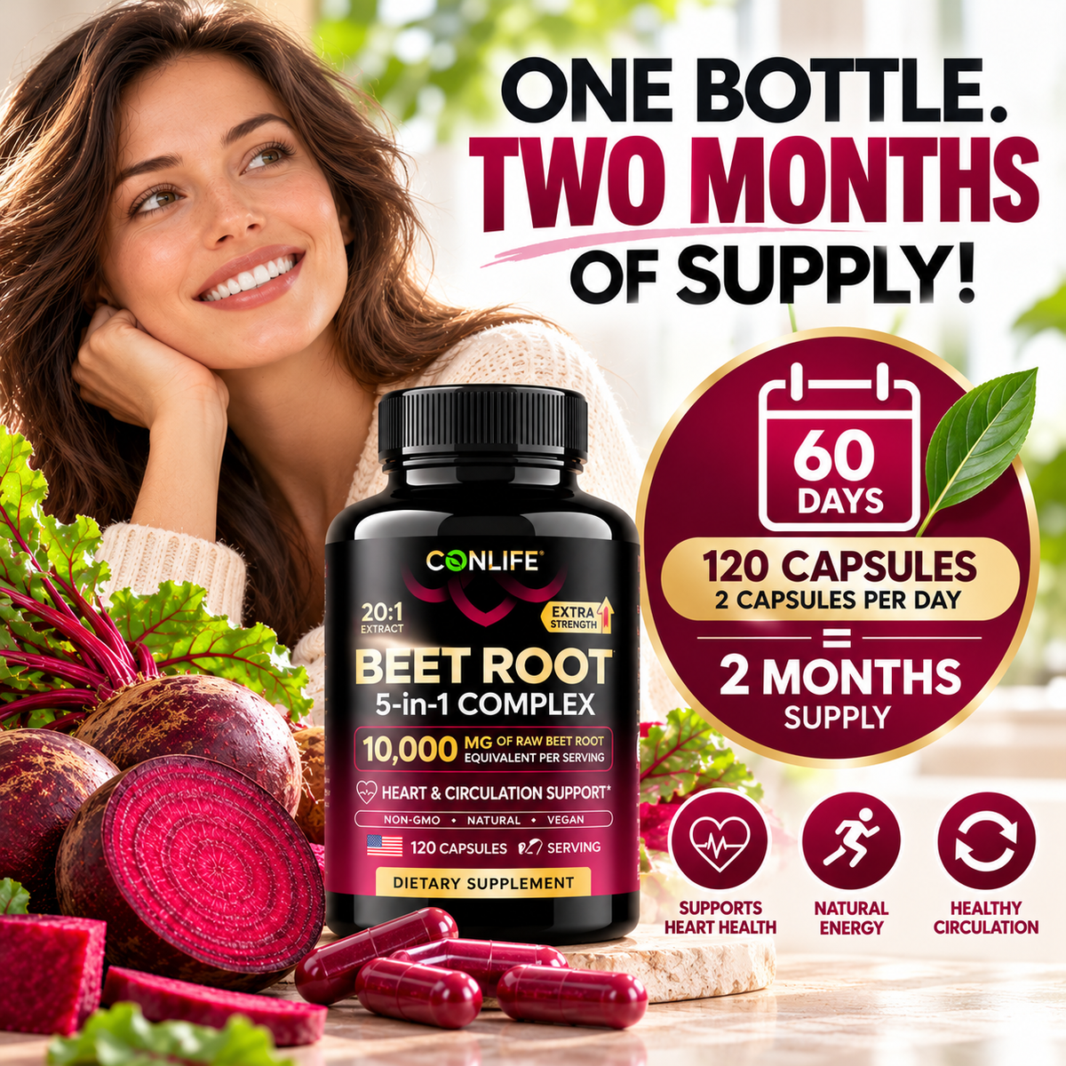 Beet Root 5-in-1 Complex – 10,000mg, 120 Capsules, 60-Day Supply