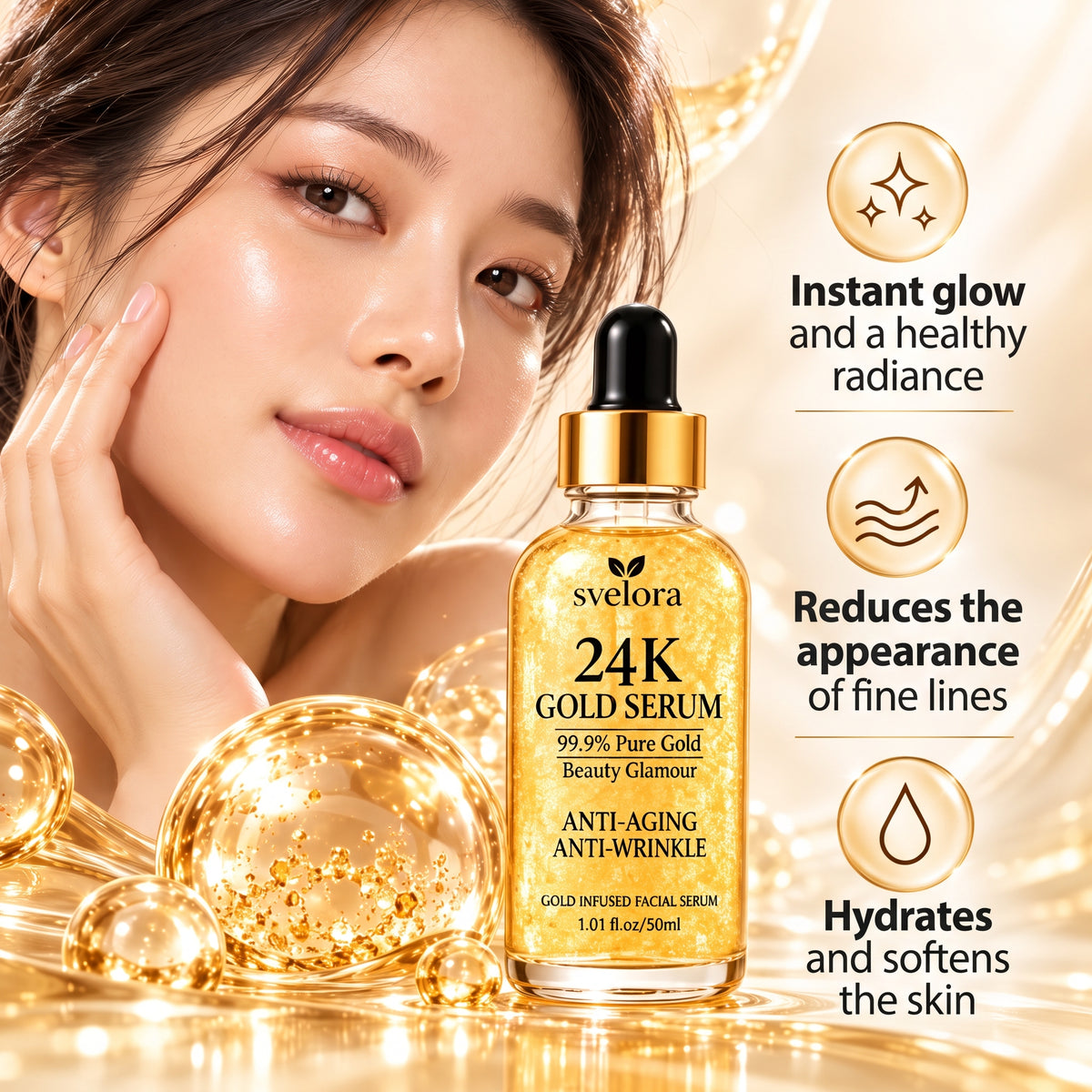 24K Gold Serum – Facial Serum with Hyaluronic Acid & Niacinamide – 50 ml