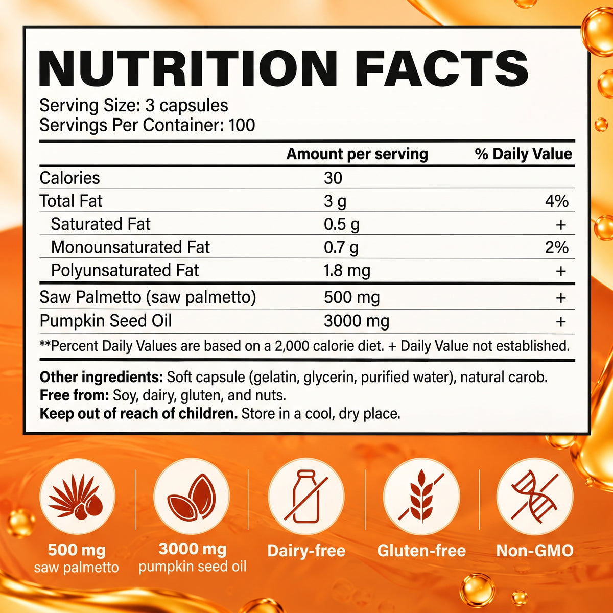 Pumpkin Seed Oil with Saw Palmetto – 3000 mg + 500 mg – 180 Soft Capsules – Cold-Pressed
