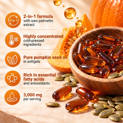 Pumpkin Seed Oil with Saw Palmetto – 3000 mg + 500 mg – 180 Soft Capsules – Cold-Pressed