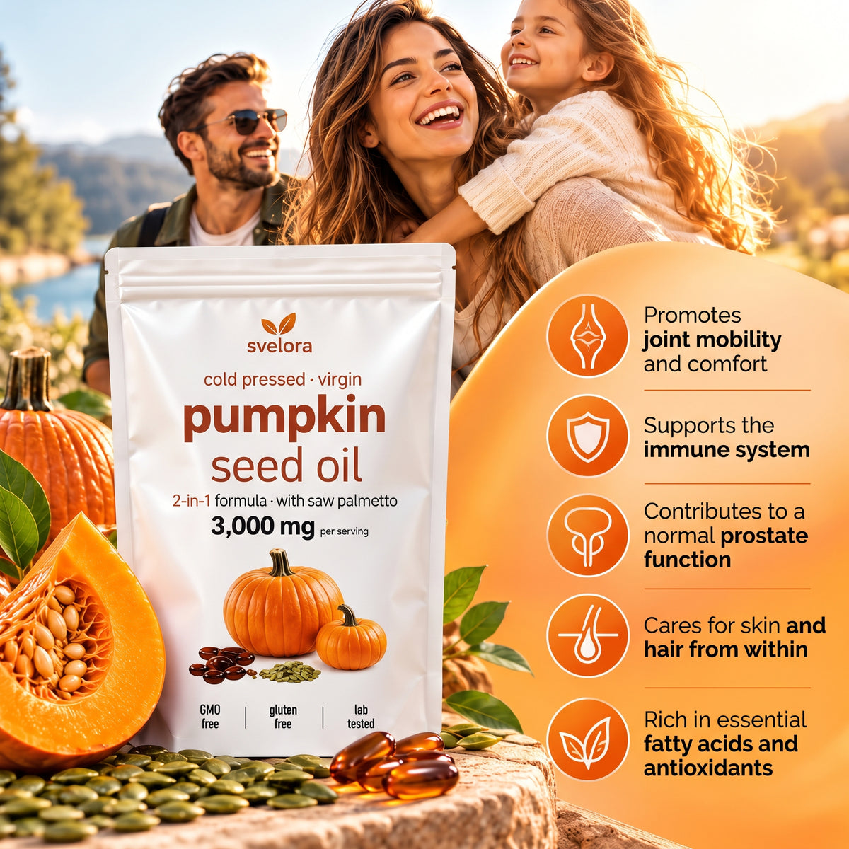 Pumpkin Seed Oil with Saw Palmetto – 3000 mg + 500 mg – 180 Soft Capsules – Cold-Pressed