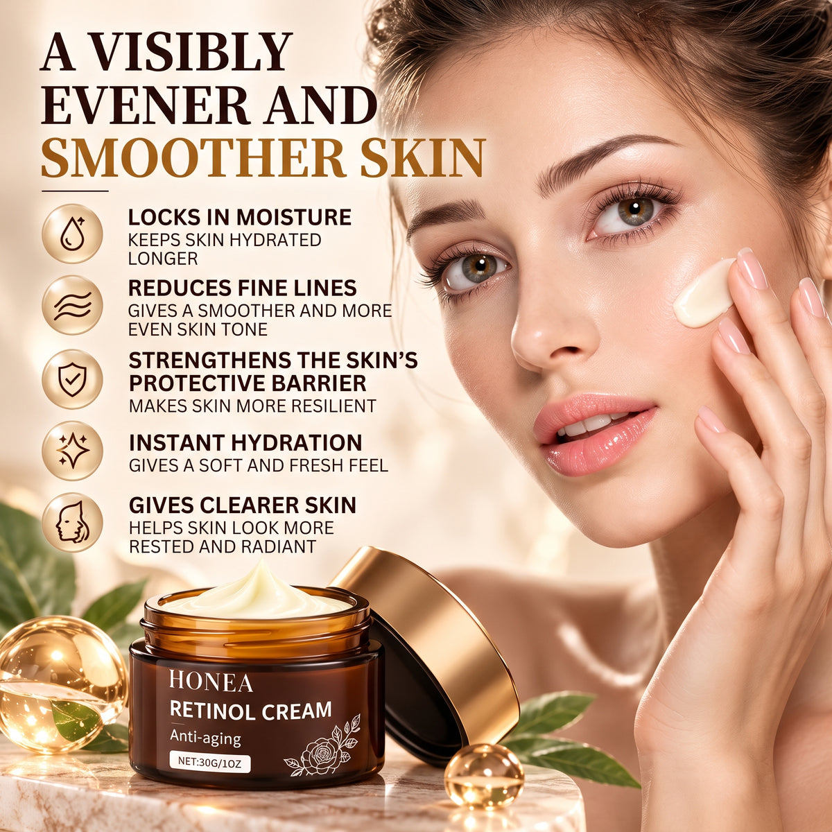 Retinol Face Cream – Anti-Aging with Vitamin C, Peptides & Hyaluronic Acid – 30 g