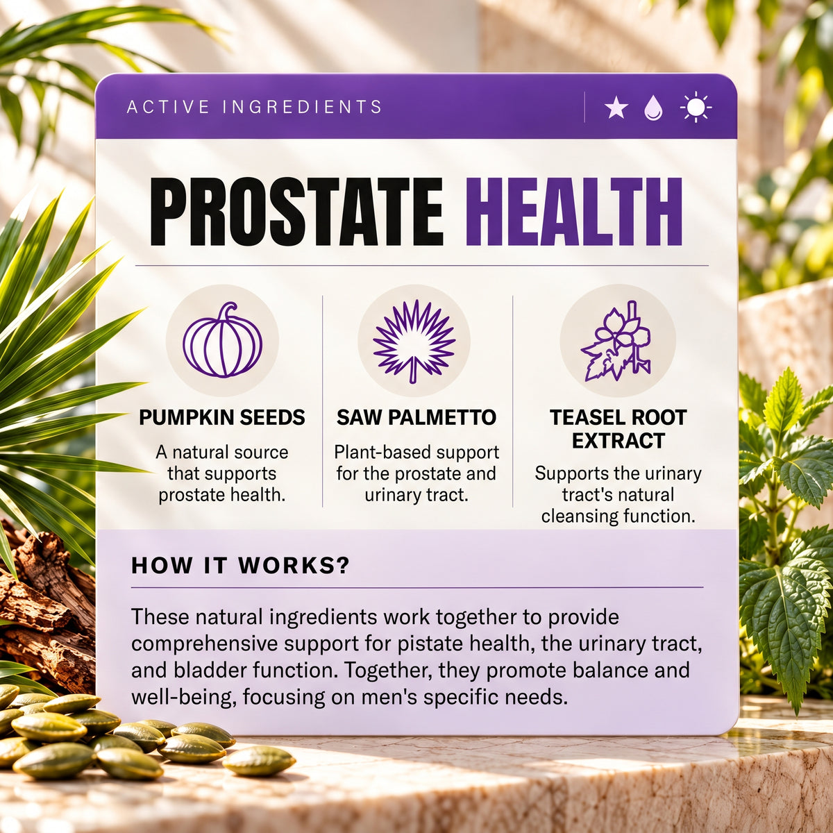 Prostate Supplement for Men – Saw Palmetto, Pumpkin Seeds, Pygeum, Zinc & Selenium – 60 Capsules