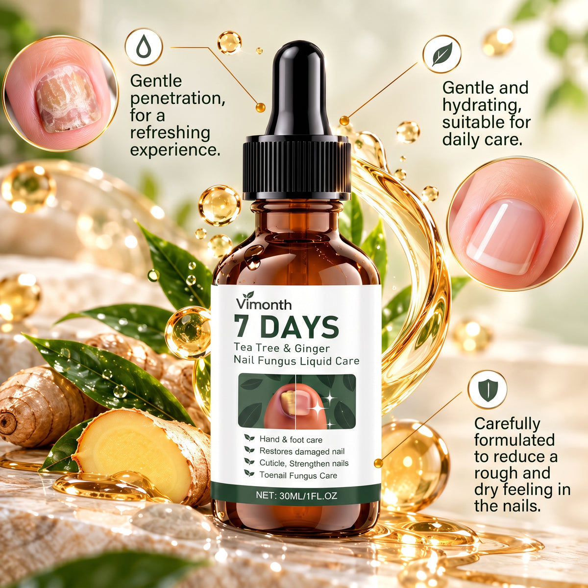 Nail Care with Tea Tree & Ginger – Nourishing Nail Oil for Hands and Feet – 30 ml
