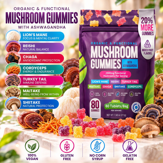 7-in-1 Mushroom Gummies with Lion’s Mane & Ashwagandha – 80 Gummies