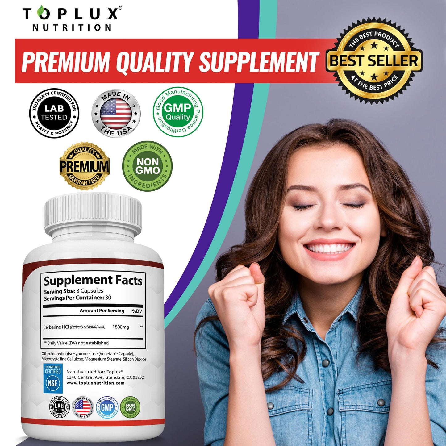 Berberine HCL - 90 Vegetable Capsules